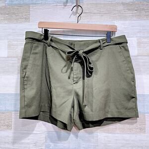 Banana Republic Belt Woven Trouser Shorts Olive Green High Rise Casual Womens 14